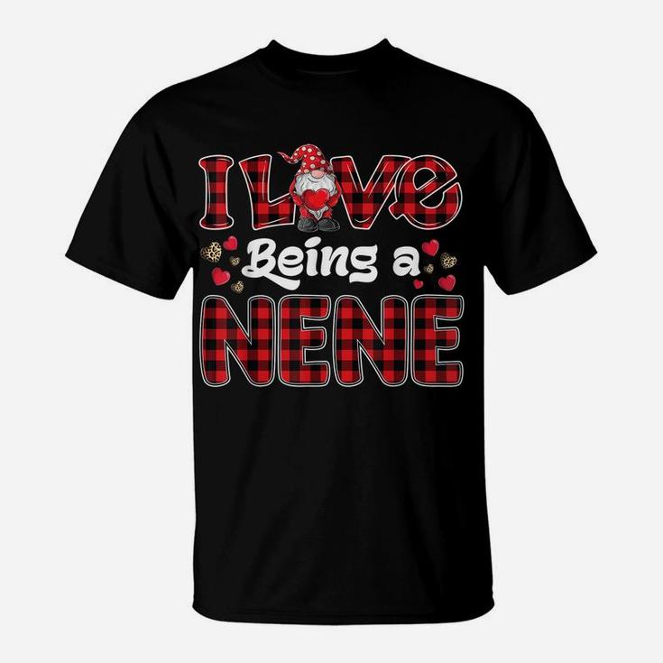 I Love Being Nene Red Plaid Hearts Gnome Valentine's Day T-Shirt