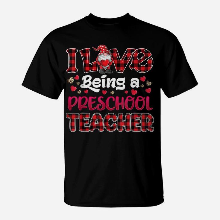 I Love Being Preschool Teacher Hearts Gnome Valentine's Day T-Shirt