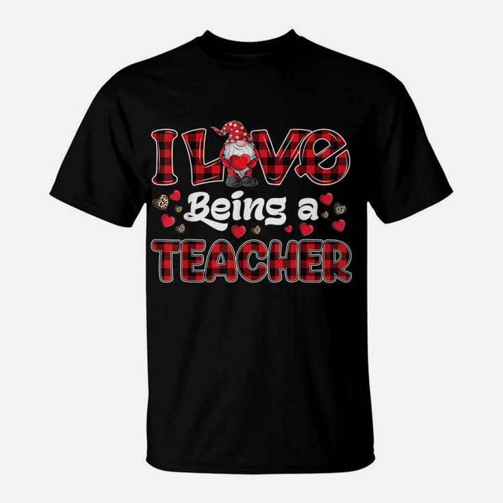 I Love Being Teacher Red Plaid Hearts Gnome Valentine's Day T-Shirt