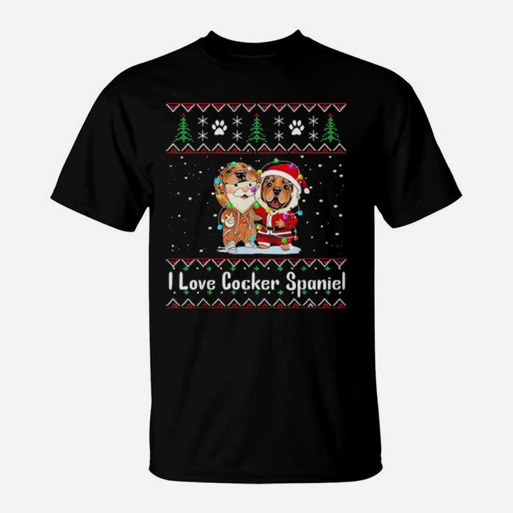 I Love Cocker Spaniel Wearing Santa Suit Fairy Light Costume T-Shirt