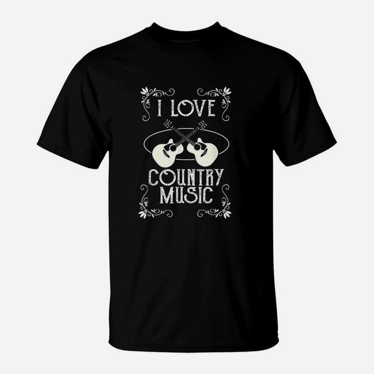 I Love Country Music Vintage Guitar Musician T-Shirt