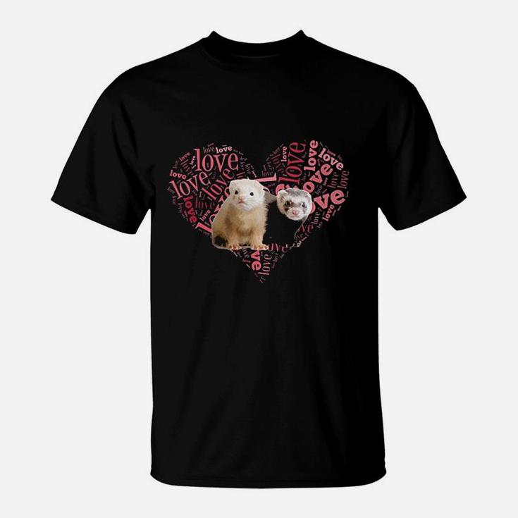 I Love Ferrets Heart Shaped T-Shirt