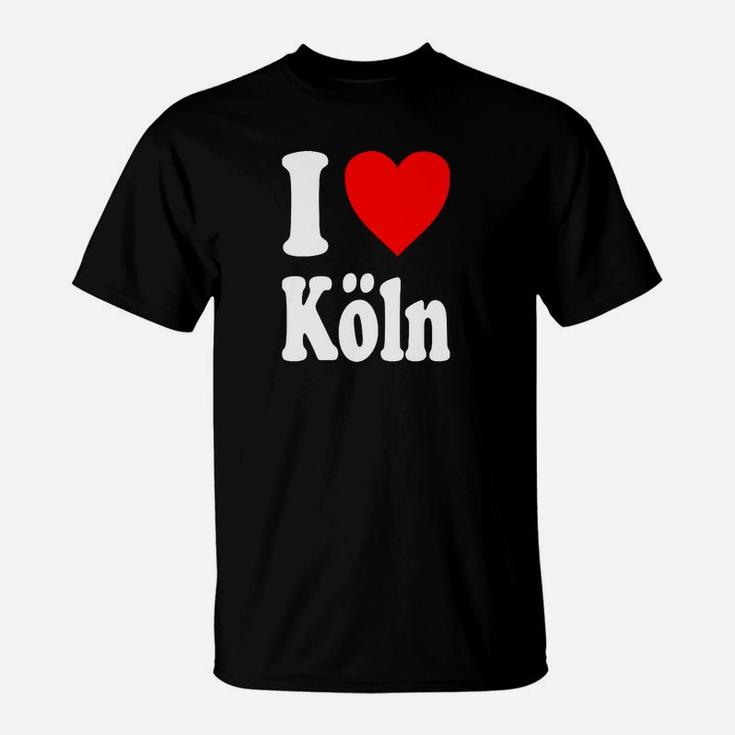 I Love Köln T-Shirt mit Herz & Stadt-Motiv, Schwarzes Liebhaber Tee