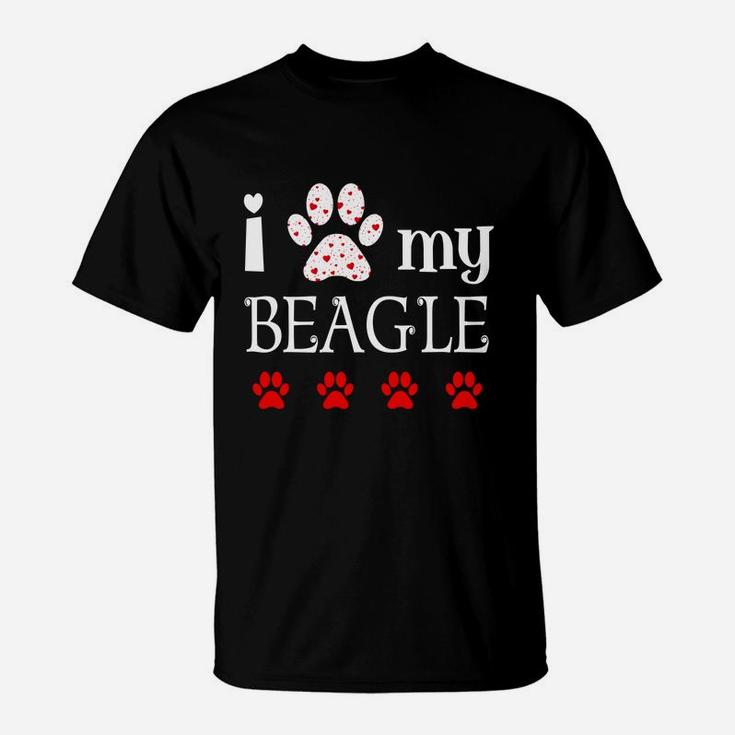 I Love My Beagle Event Happy Valentines Day Paw Prints T-Shirt
