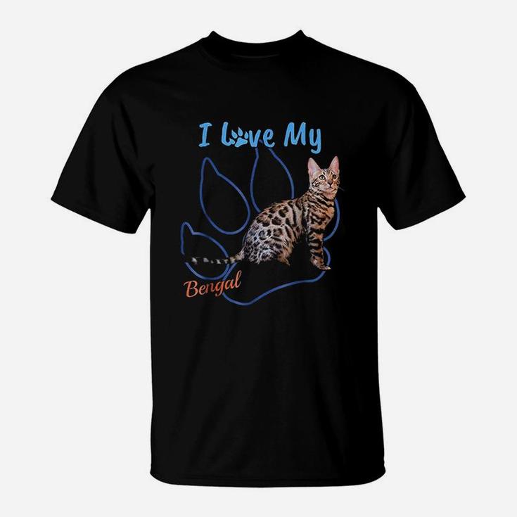 I Love My Bengal Best Cat Lover Paw Print T-Shirt