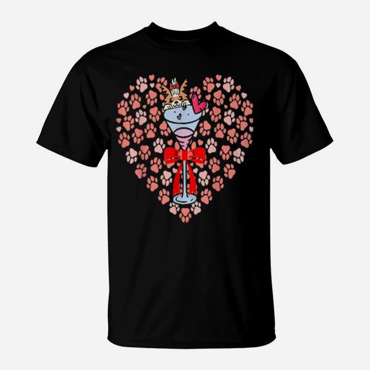 I Love You Martini Dog Valentines Day Heart Paws T-Shirt