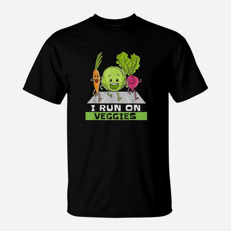 I Run On Veggies Funny Vegan Vegetarian Runner Gift Vegan T-Shirt