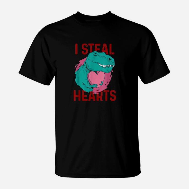 I Steal Hearts Valentines Day Cute Dinosaur T Rex T-Shirt