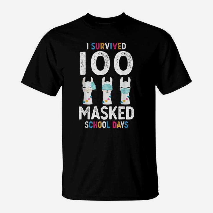 I Survived 100 Masked School Days Lama 100 Days Of School T-Shirt