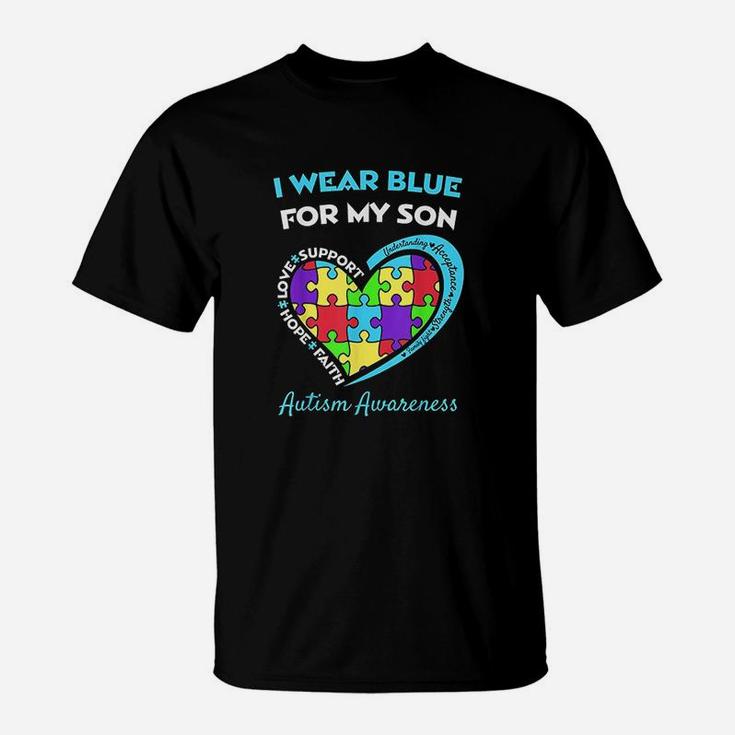 I Wear Blue For My Son Awareness Mom Dad Heart Puzzle T-Shirt