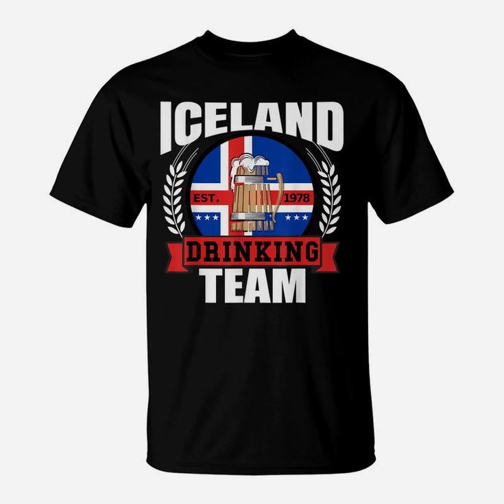 Iceland Drinking Team Funny Icelandic Flag Beer Party Gift T-Shirt