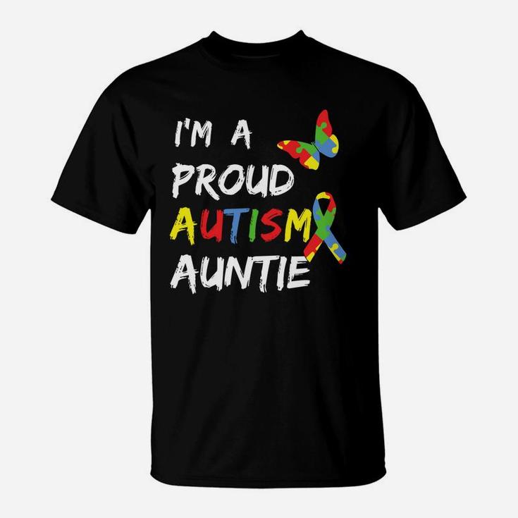 I'm A Proud Autism Auntie Awareness Puzzle Ribbon Aunt T-Shirt