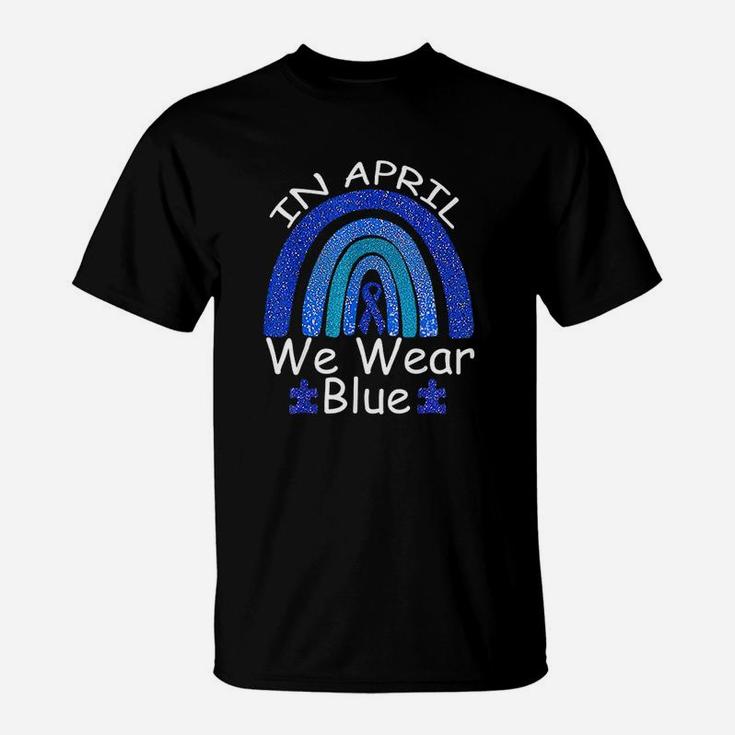 In April We Wear Blue Rainbow Awareness Month Puzzle T-Shirt