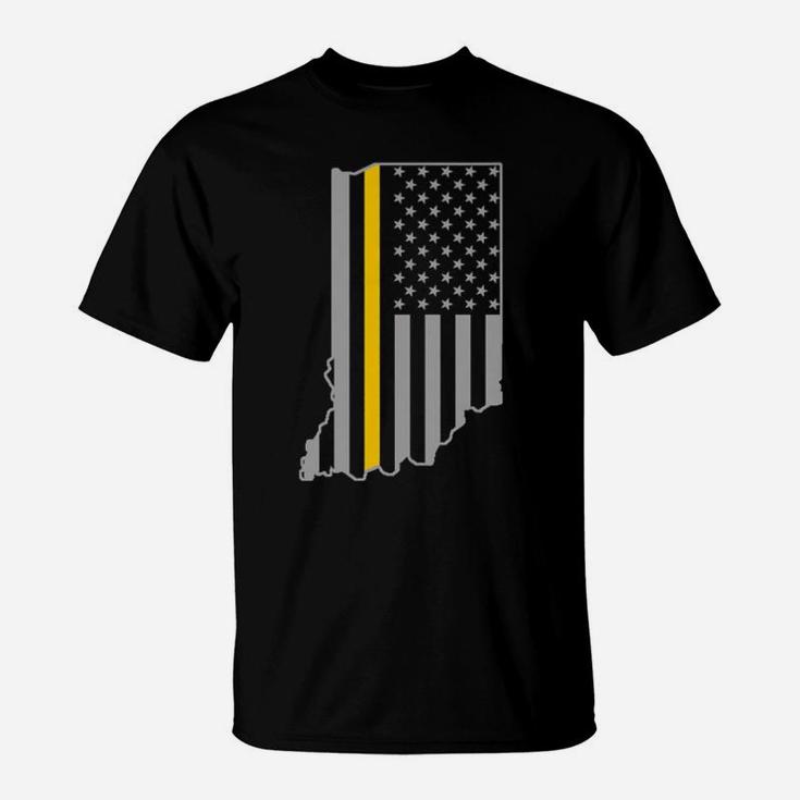 Indiana Thin Gold Line Flag Police Operator 911 Dispatcher T-Shirt