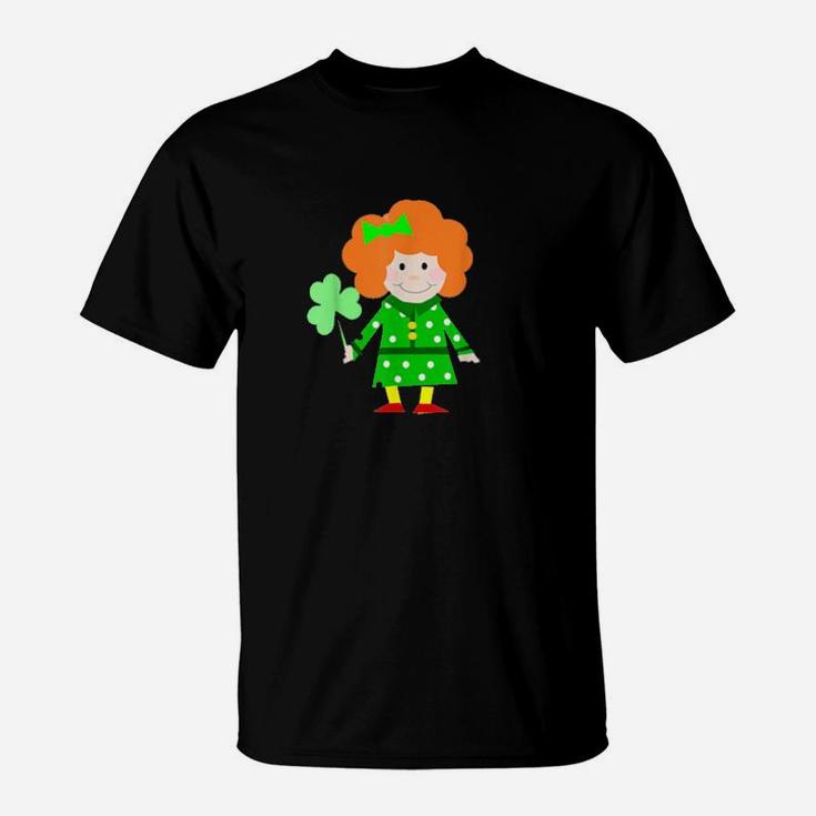 Irish Girl Holding A Shamrock For St Patricks Day T-Shirt
