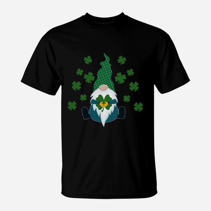Irish Gnome Holding Shamrock Green Plaid St Patrick Day T-Shirt
