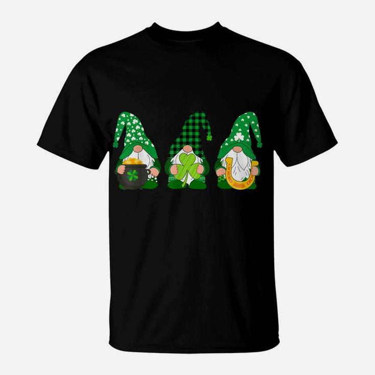 Irish Gnomes Shamrock Clover Green Plaid St Patricks Day T-Shirt
