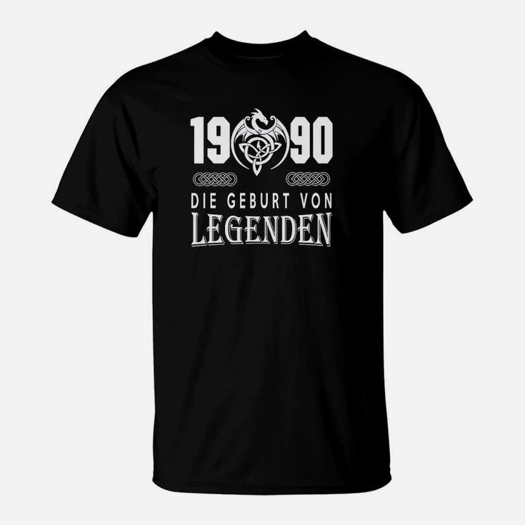 Jahrgang 1990 Schwarzes T-Shirt Geburt von Legenden Design