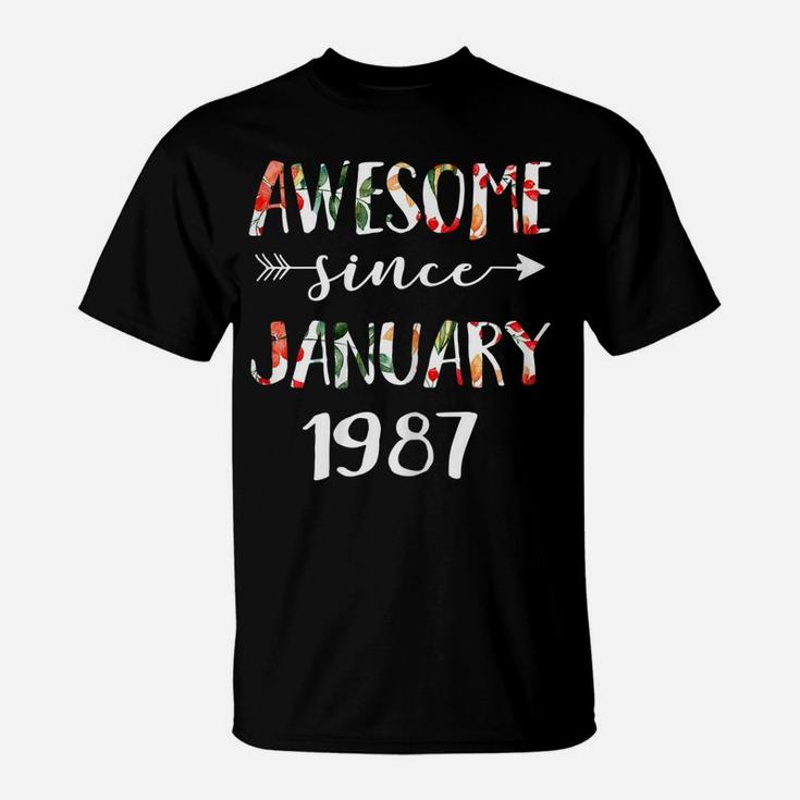 January Girls 1987 Birthday Gift 34 Years Awesome Since 1987 T-Shirt