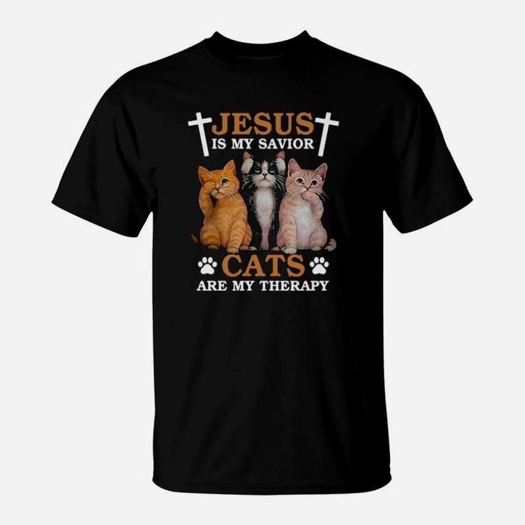 Jesus Is My Savior Cats Are My Therapy T-Shirt
