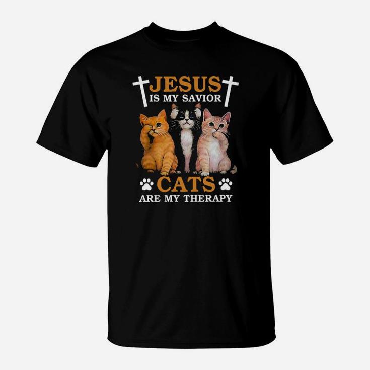 Jesus Is My Savior Cats Are My Therapy T-Shirt