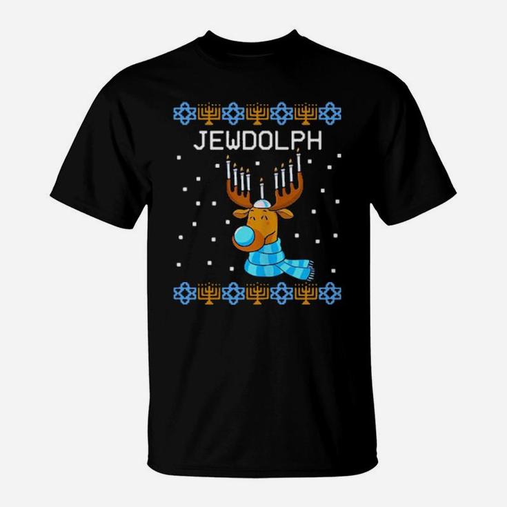 Jewdolph Ugly Hanukkah Reindeer Menorah Chanukah T-Shirt