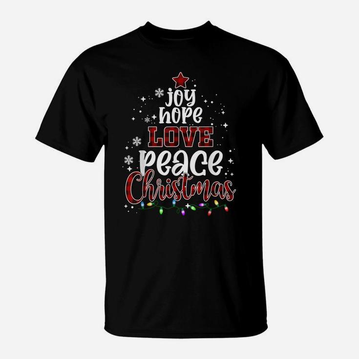 Joy Hope Love Peace Christmas Buffalo Plaid Christmas Pajama T-Shirt