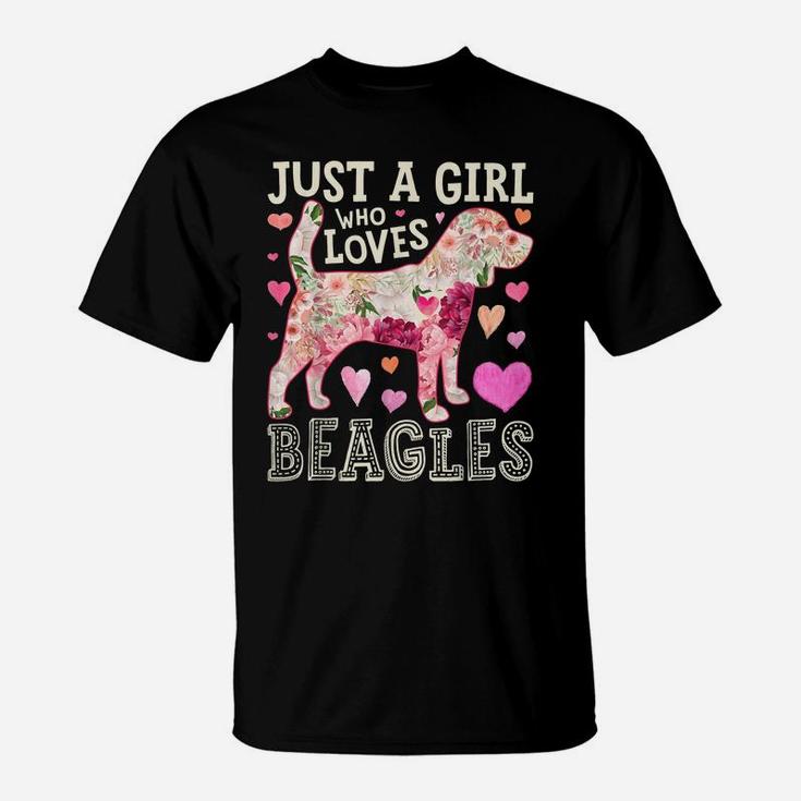 Just A Girl Who Loves Beagles Dog Silhouette Flower Gifts T-Shirt
