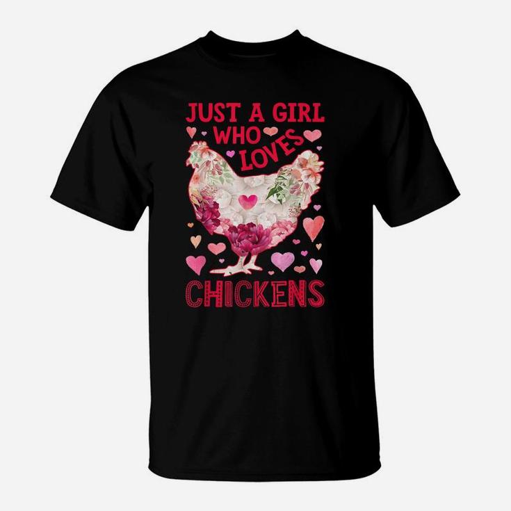 Just A Girl Who Loves Chickens Chicken Silhouette Flower T-Shirt