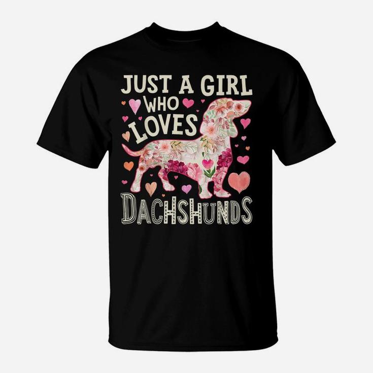 Just A Girl Who Loves Dachshunds Dog Silhouette Flower Gifts T-Shirt