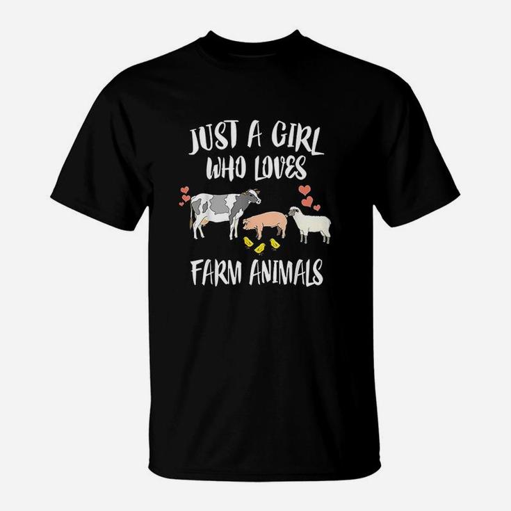 Just A Girl Who Loves Farm Animals Pig Chicken Cow T-Shirt