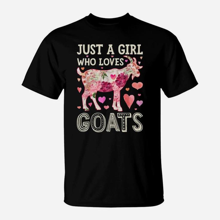 Just A Girl Who Loves Goats Funny Goat Silhouette Flower T-Shirt