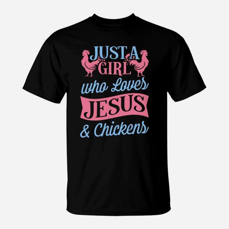 Just A Girl Who Loves Jesus And Chickens Christmas Gift T-Shirt