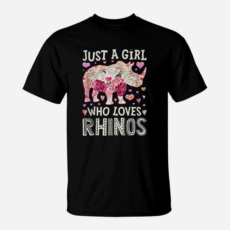 Just A Girl Who Loves Rhinos Funny Rhino Women Flower Floral T-Shirt