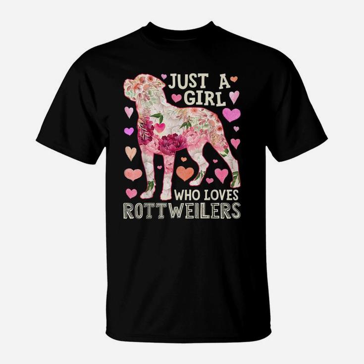 Just A Girl Who Loves Rottweilers Dog Silhouette Flower Gift T-Shirt