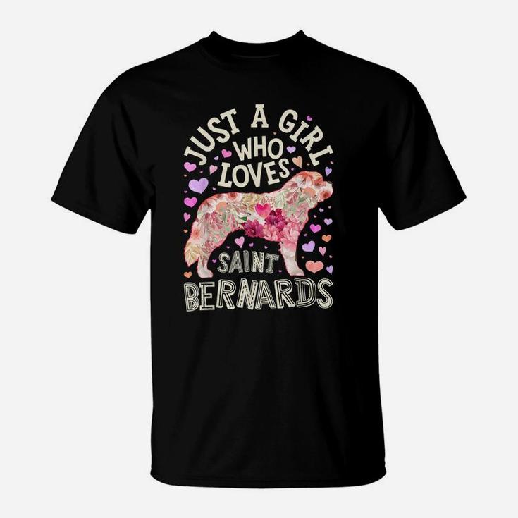Just A Girl Who Loves Saint Bernards St Bernard Dog Flower T-Shirt