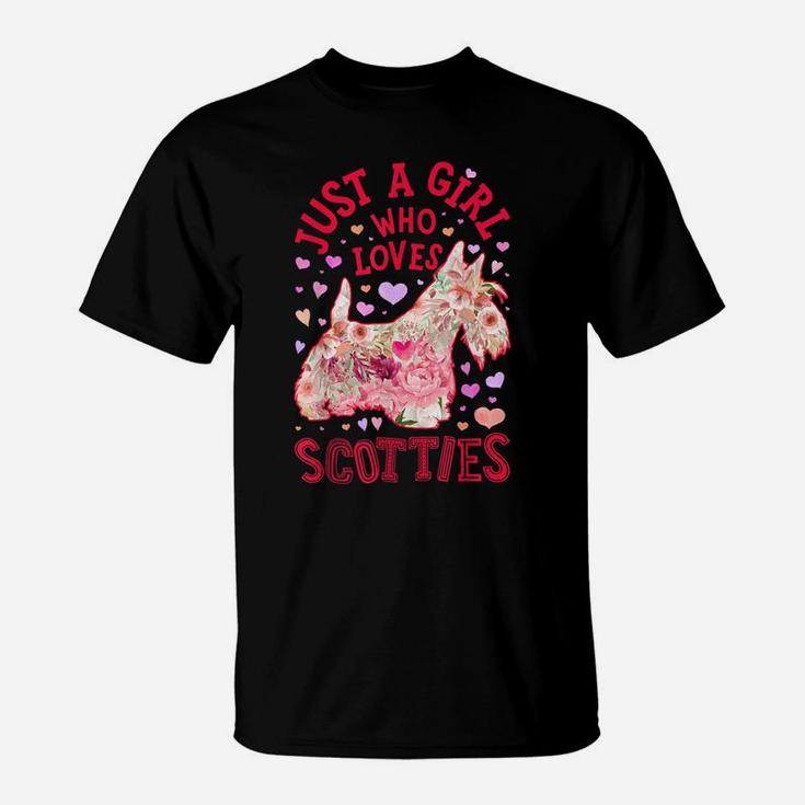 Just A Girl Who Loves Scotties Scottish Terrier Dog Flower T-Shirt
