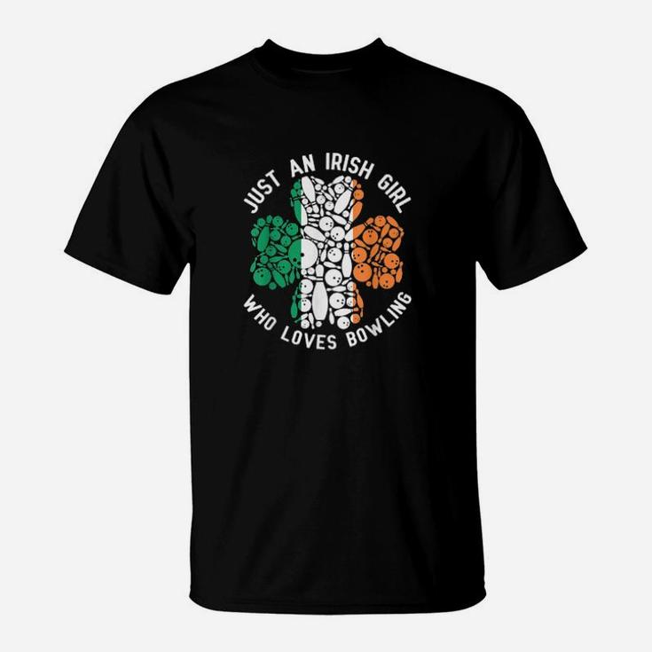 Just An Irish Girl Loves Bowling Shamrock St Patrick T-Shirt