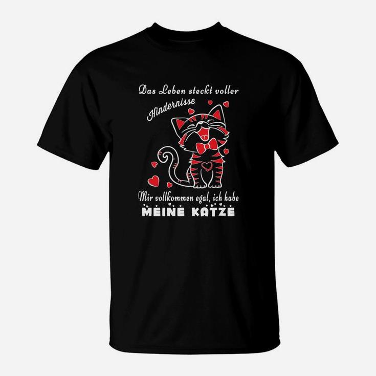 Katzen-T-Shirt mit Spruch: Leben voller Hindernisse? Hab meine Katze!