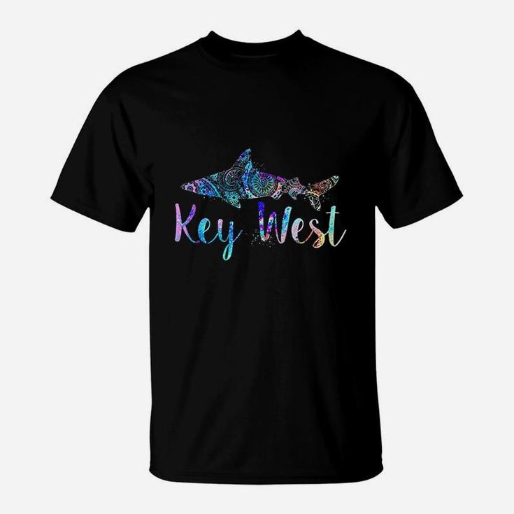 Key West Fl Shark Mandala Fishing Diving Vacation Souvenir T-Shirt