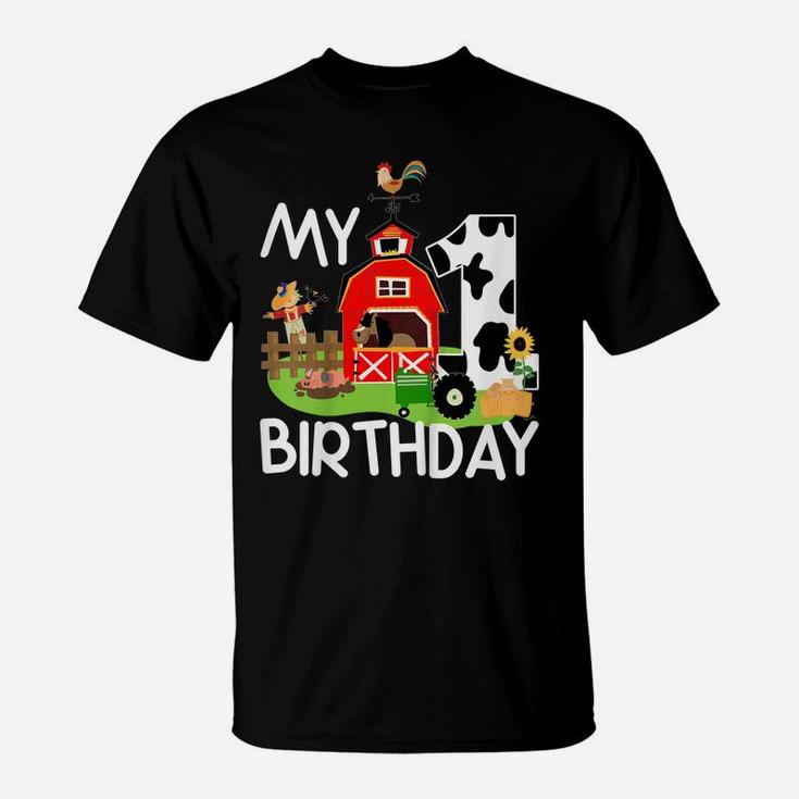 Kids 1St Birthday Shirt Farm Tractor Pig Horse Cow Chicken Cat T-Shirt