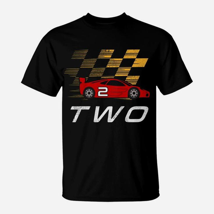 Kids 2Nd Birthday Race Car Shirt Gift I Funny Two Year Old Boys T-Shirt
