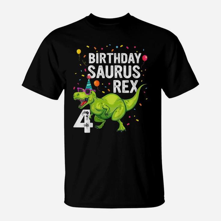 Kids 4 Year Old Birthday Boy Girl Dinosaur T Rex Family Matching T-Shirt