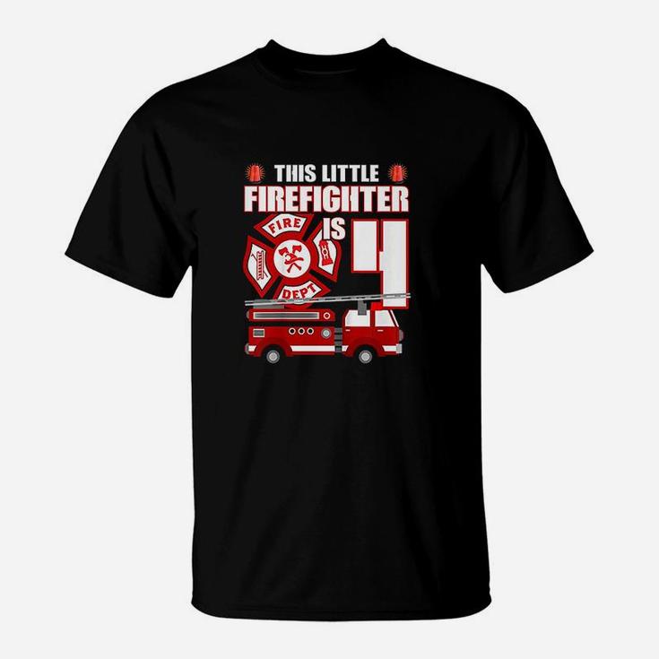 Kids 4 Year Old Firefighter Birthday Party Fire Truck 4Th Gift T-Shirt