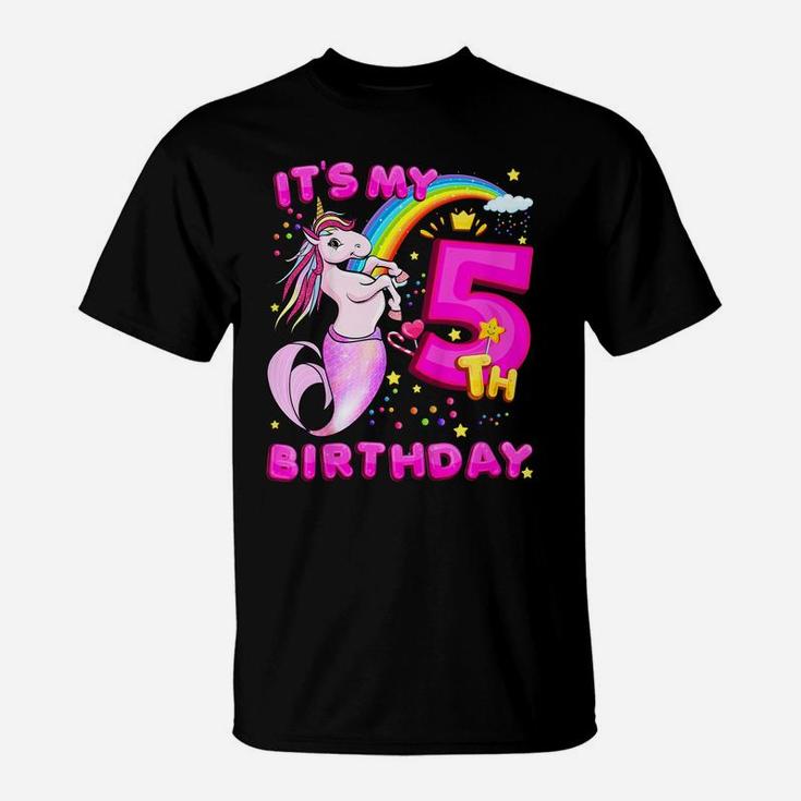 Kids 5Th Birthday Unicorn Mermicorn Daughter Mermaid Gift T-Shirt