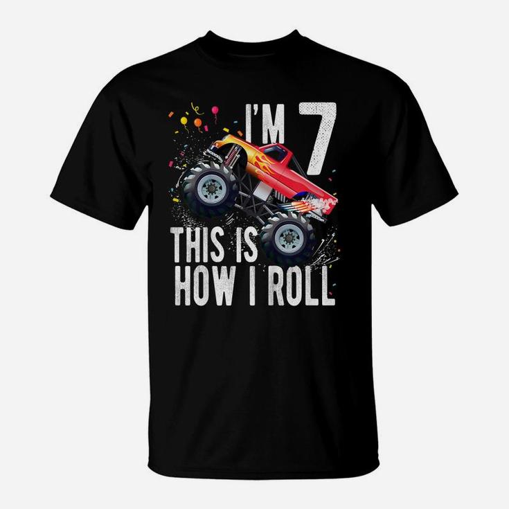 Kids 7 Year Old Shirt 7Th Birthday Boy Monster Truck Car T Shirt T-Shirt