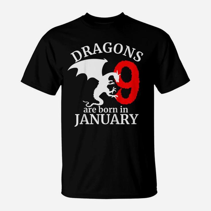 Kids 9 Year Old 9Th Birthday Dragons Are Born In January Gift T-Shirt