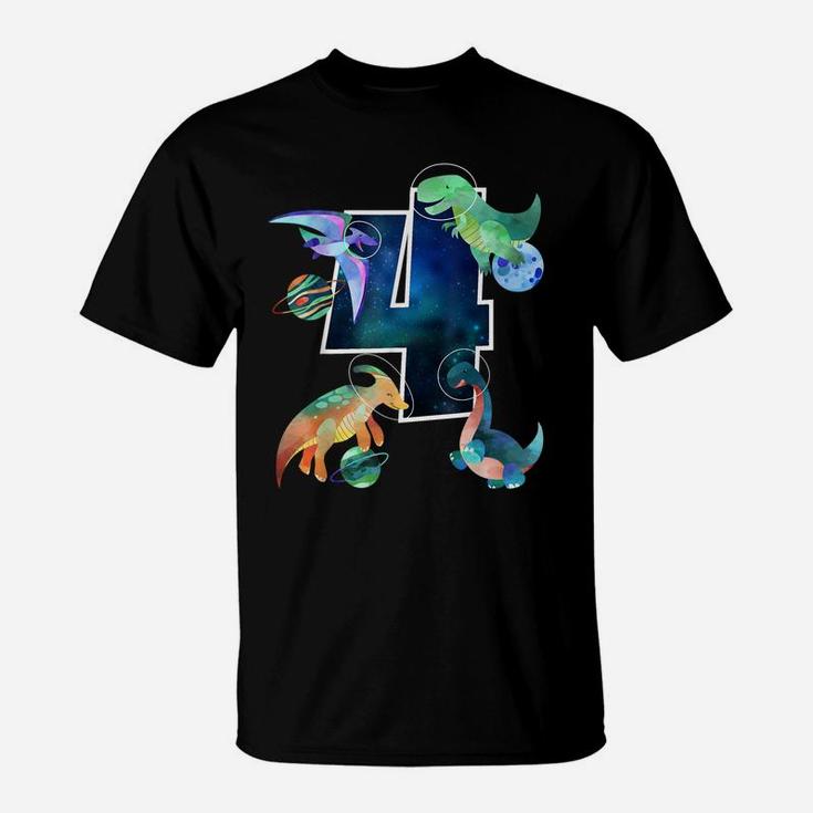 Kids Astronaut Outer Space Dinosaurs 4Th Birthday Boy Gift T-Shirt