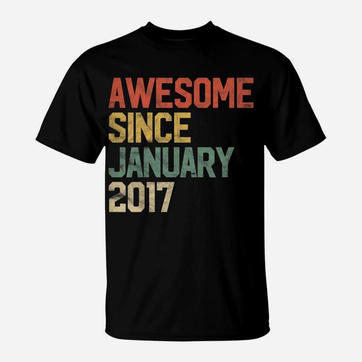 Kids Awesome Since January 2017 4Th Birthday Gift 4 Year Old T-Shirt