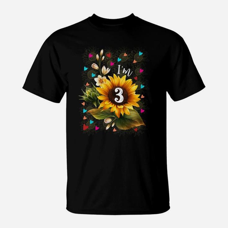 Kids Cute Girl 3Rd Birthday Sunflower 3 Year Old Flower Party T-Shirt